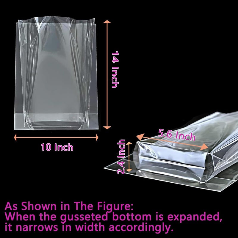 QOIUSO 50 Pcs 10x14 Inch Clear Cellophane Gift Bags with Bottom Gusset and Twist Ties – Large Flat Bottom Cellophane Treat Bags for Candy, Cookies, Bakery Goods, Valentines and Easter Party Favors - Image 3